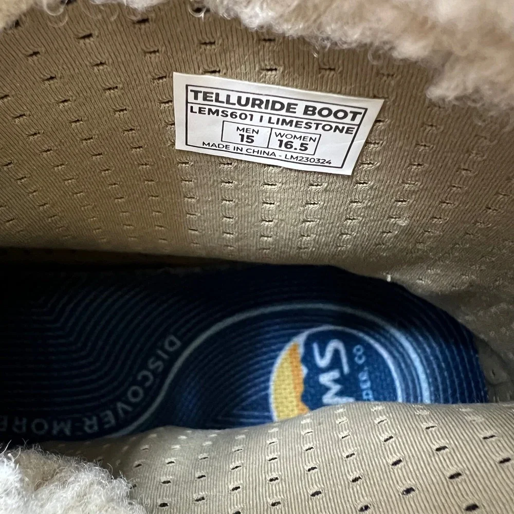 Lems Telluride Boot Limestone Suede Barefoot Winter Boots Mens 15 LEMS601